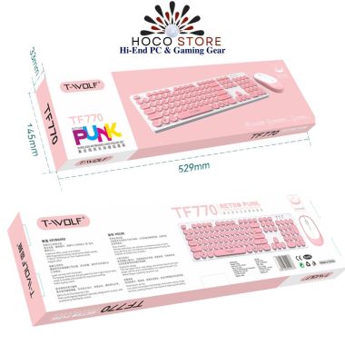 Bộ Bàn Phím Và Chuột Không Dây T-Wolf TF770 Màu Hồng