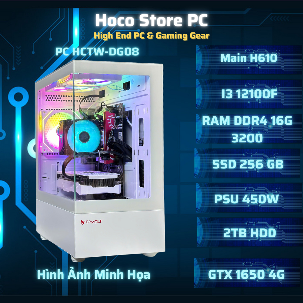 PC Gaming HCTW-DG08 | i3-12100F | GTX 1650 4GB | RAM 16GB | SSD 256GB | HDD 2TB
