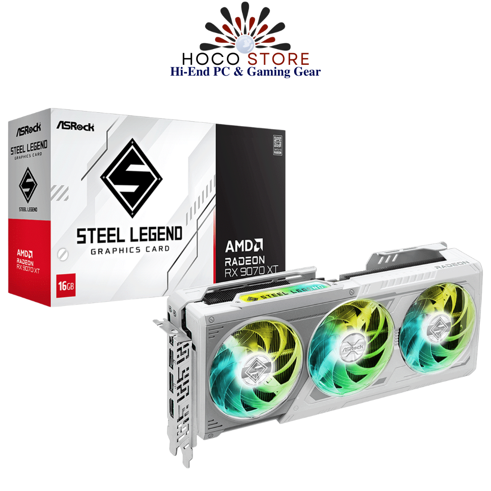 Card màn hình ASRock Radeon RX 9070 XT Steel Legend 16GB