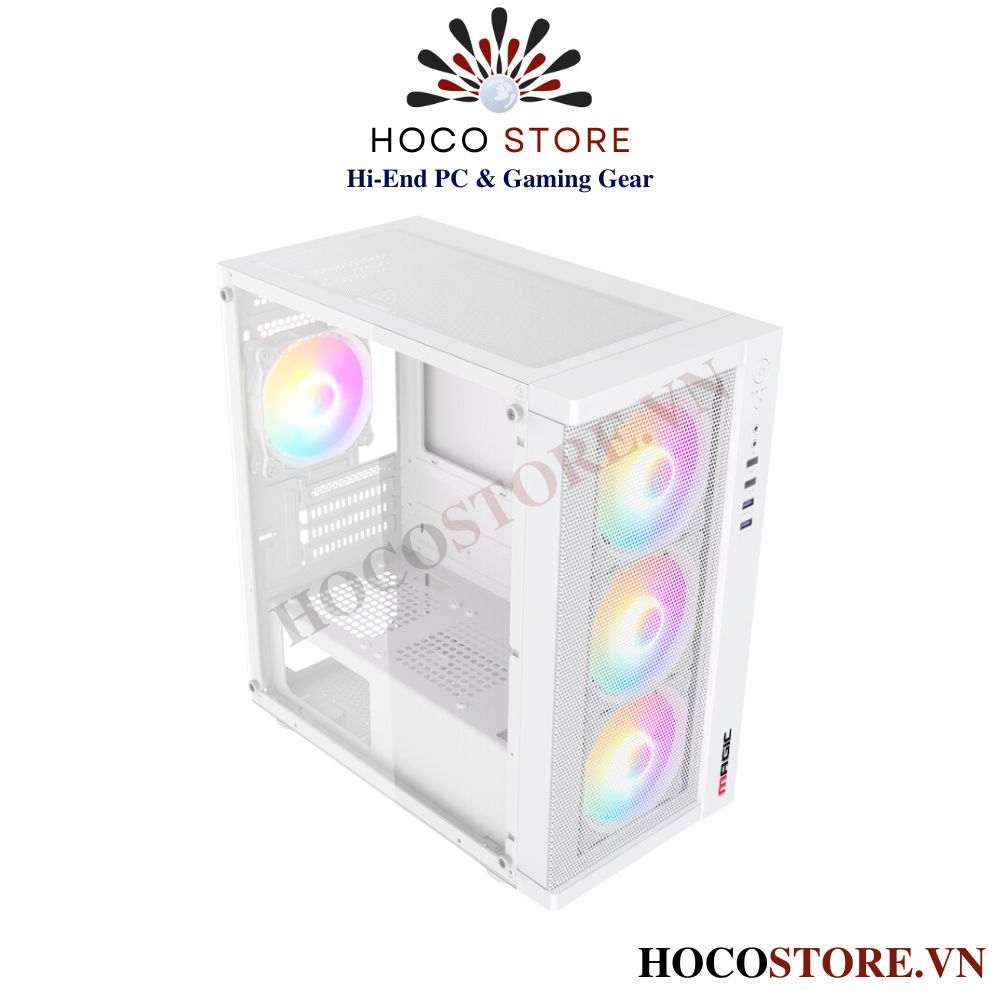 Vỏ Case Máy Tính Magic MG-01 Mesh - Màu Trắng (Kèm 4 Fan Led) | Hoco Store PC