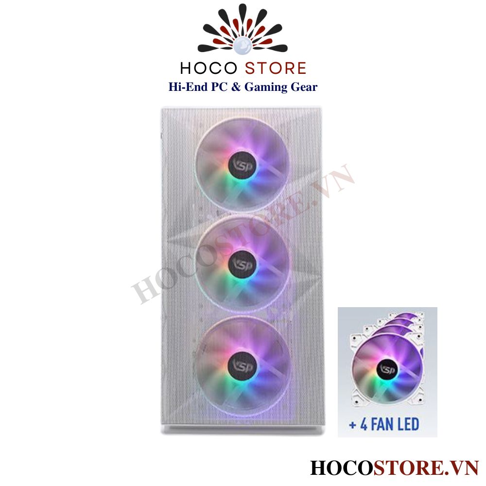 Vỏ Case Máy Tính Gaming VSP B709 – Màu Trắng Đã Kèm 4 Fan LED | Hoco Store PC