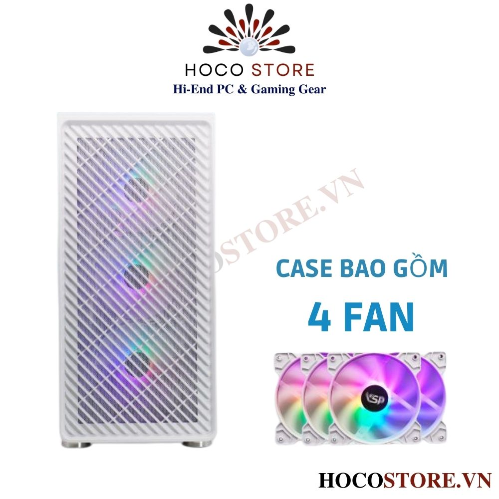 Vỏ Case Máy Tính Gaming VSP KA29 - Màu Trắng Kèm 4 Fan LED l Hoco Store PC