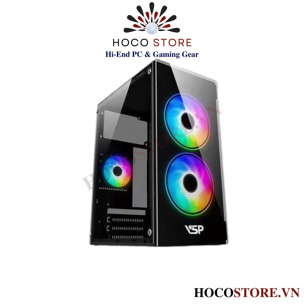 Vỏ Case Máy Tính Văn Phòng VSP V212 Màu Đen với 2 mặt kính cường lực l Hoco Store PC