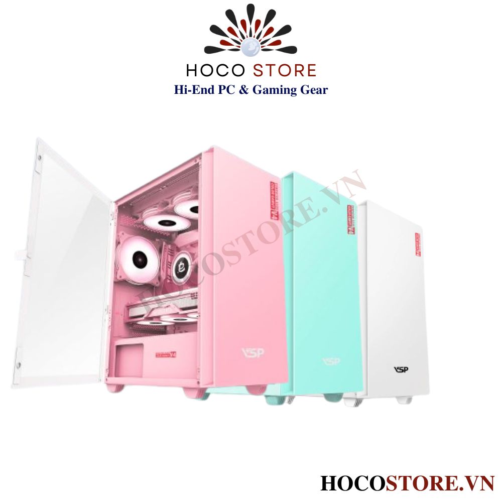Vỏ Case Máy Tính Gaming VSP Color Gamut V4 – 3 Màu Sắc Trắng Hồng Xanh | Hoco Store PC