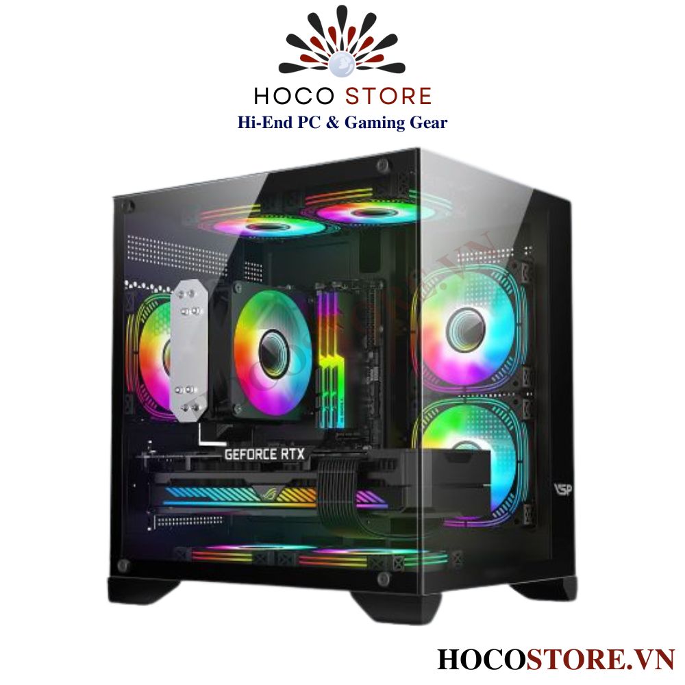 Vỏ Case Máy Tính Gaming VSP X2 Galaxy  Màu Đen – Hai Mặt Kính l Hoco Store PC