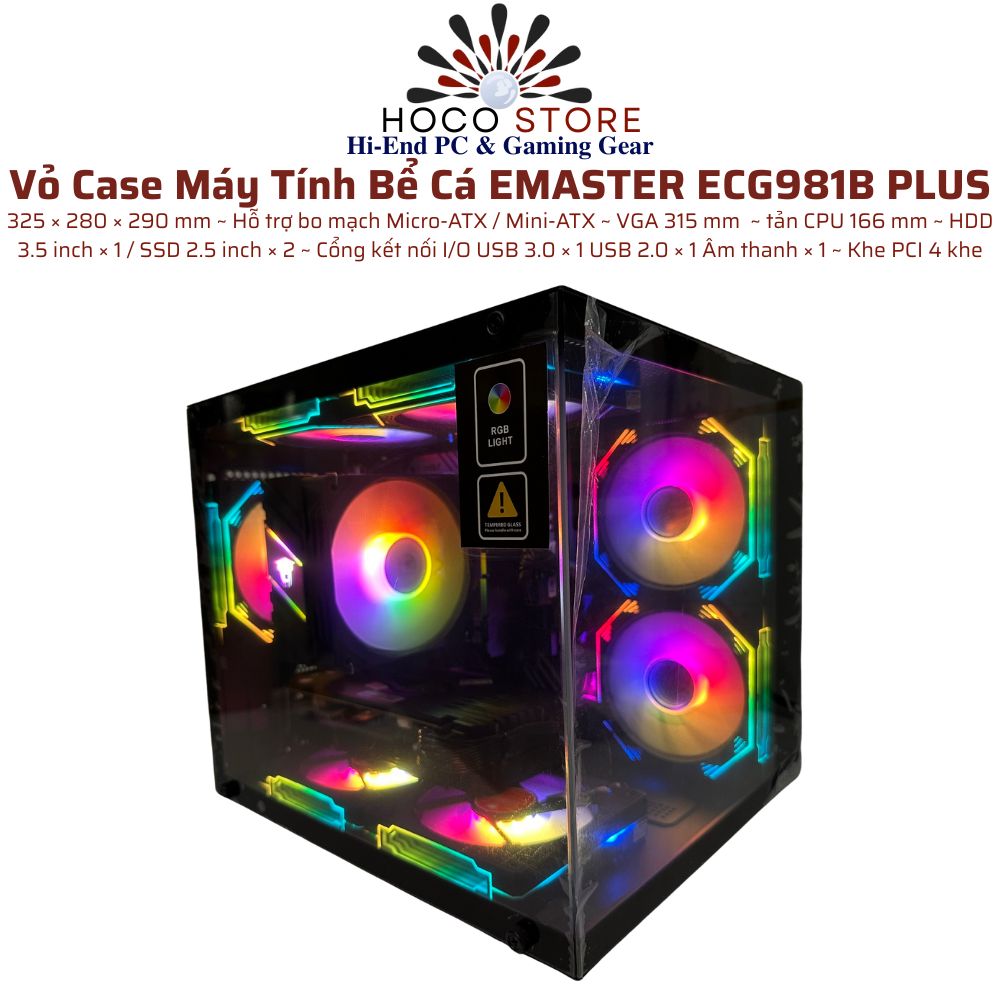 Vỏ Case Bể Cá Emaster ECG981PLUS mATX ĐEN