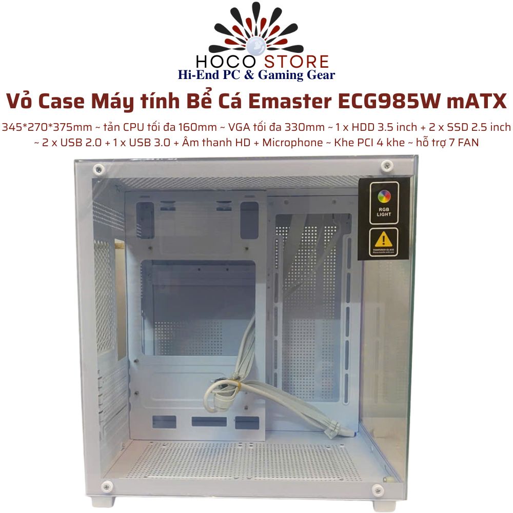 Vỏ Case Máy tính Bể Cá Emaster ECG985W mATX