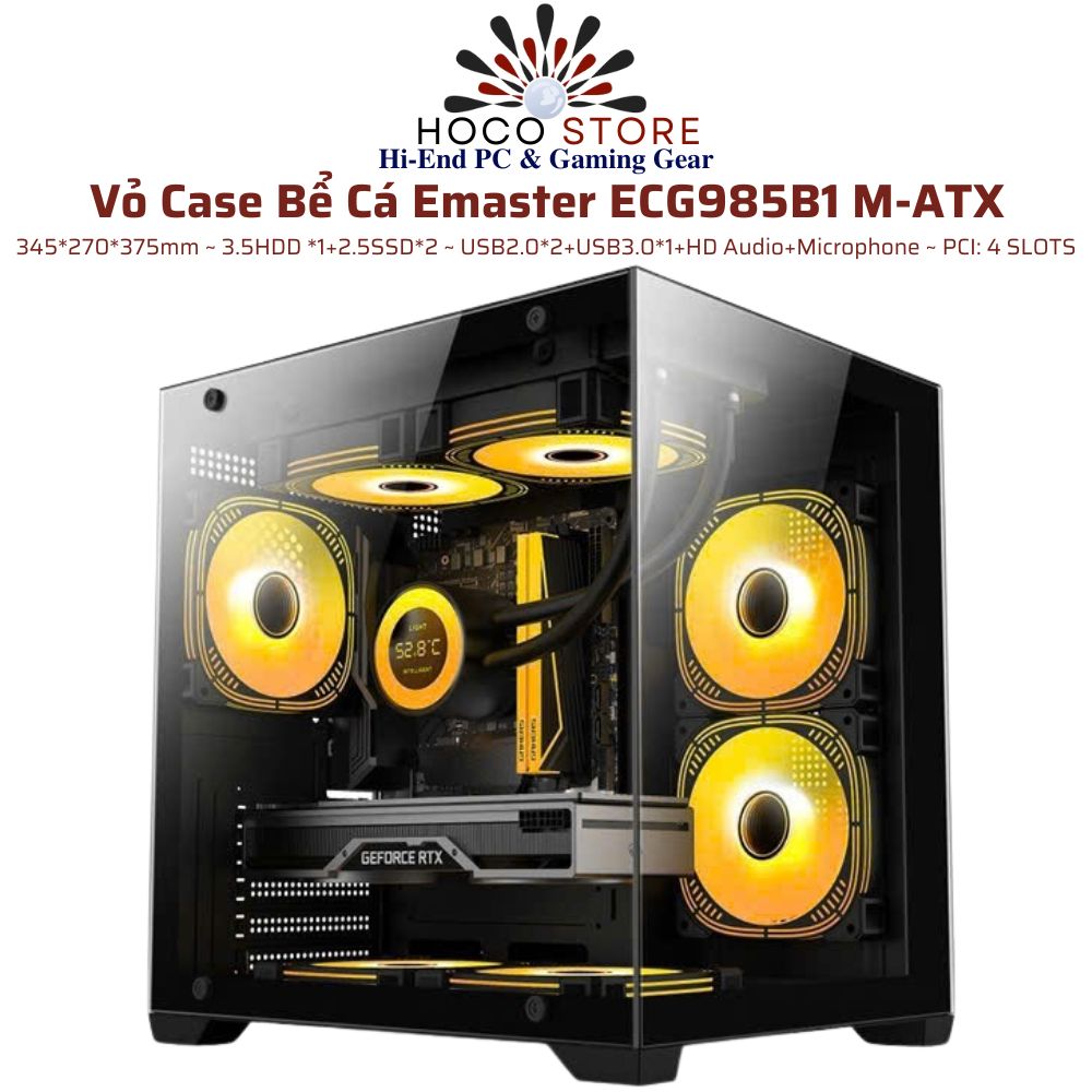 Vỏ Case Bể Cá Emaster ECG985B1 M-ATX Màu Đen