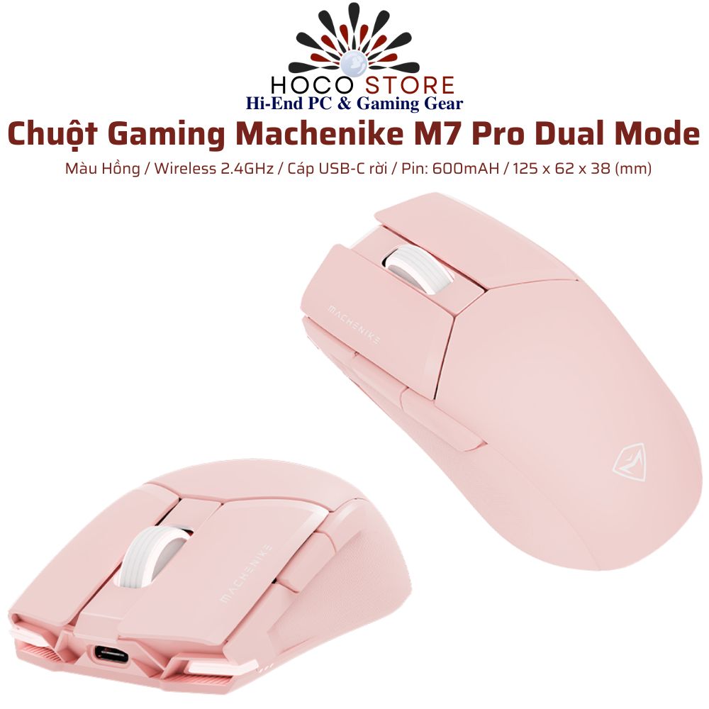 Chuột Gaming Machenike M7 Pro có dây và 2.4 wireless Màu Hồng