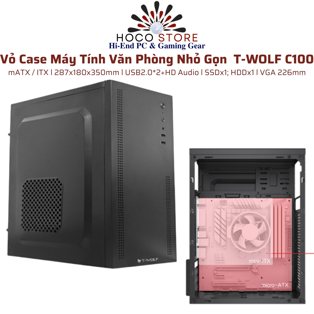 Vỏ Case Máy Tính Văn Phòng Nhỏ T-WOLF C100 mATX ITX