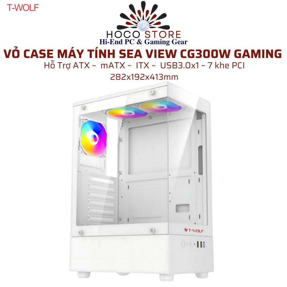 Vỏ Case Bể Cá Hỗ Trợ Main ATX TWOLF CG300 Trắng
