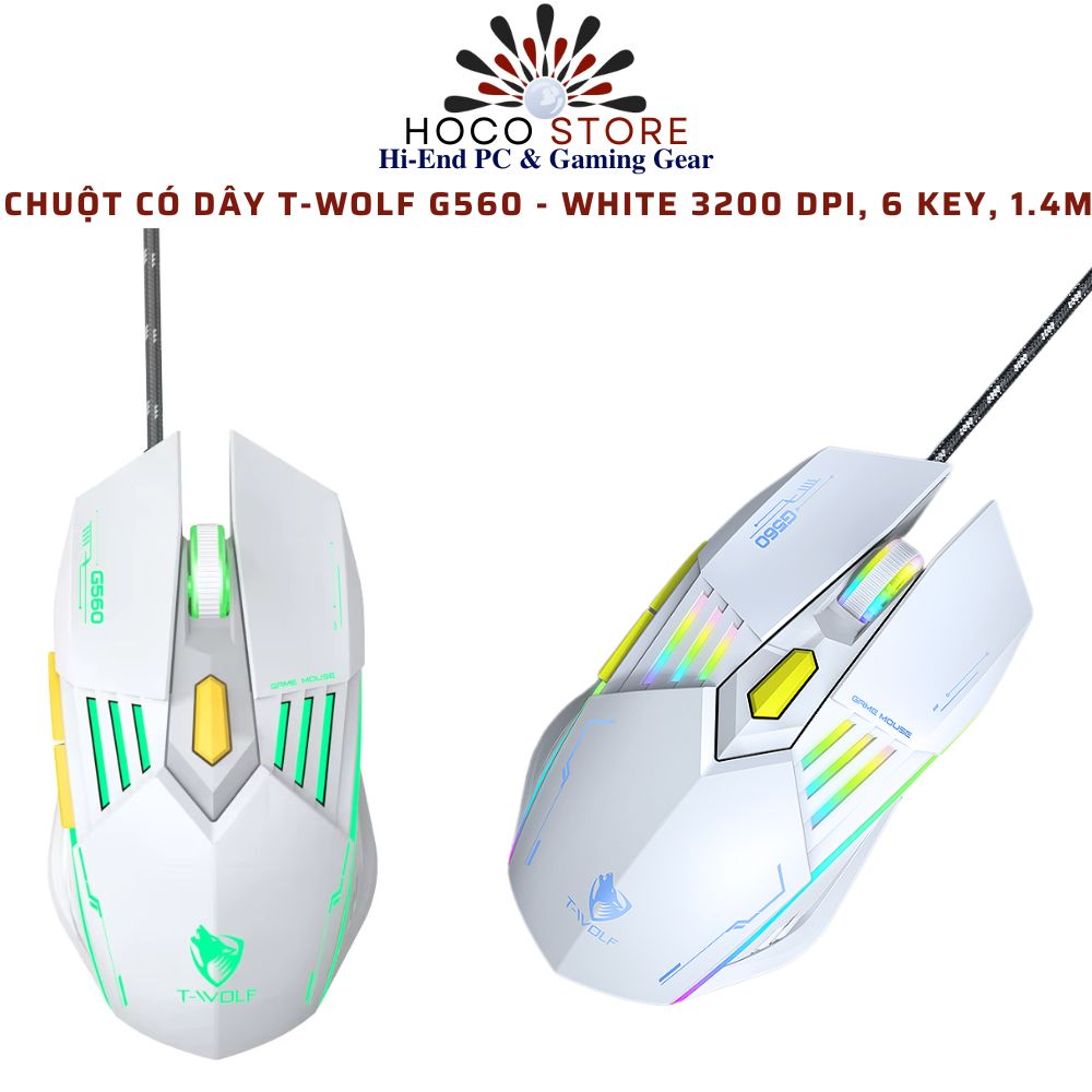 Chuột Có Dây T-WOLF G560 - White | Hiệu Năng Cao Với DPI 3200