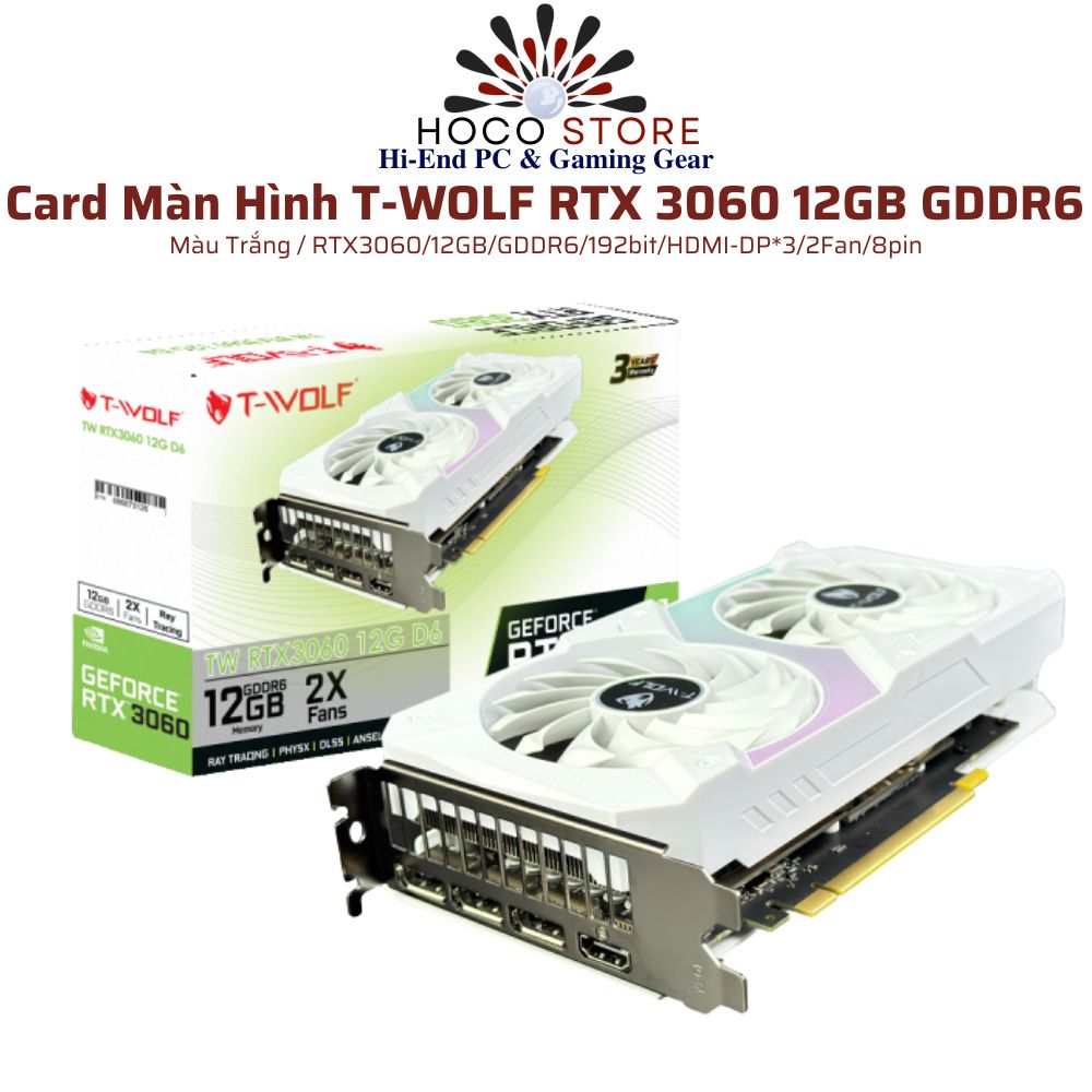 Card Màn Hình T-WOLF RTX 3060 12GB GDDR6 Màu Trắng