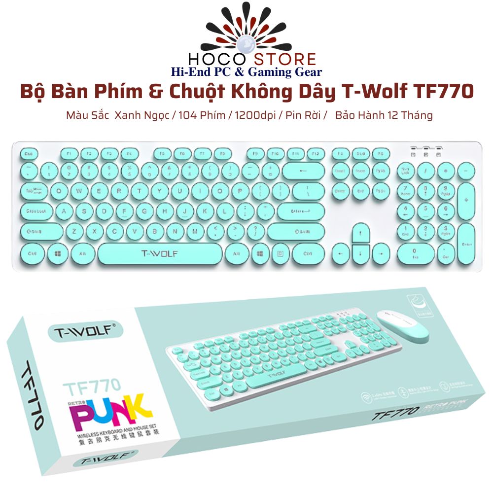 Bộ Bàn Phím Và Chuột Không Dây T-Wolf TF770 Xanh Ngọc