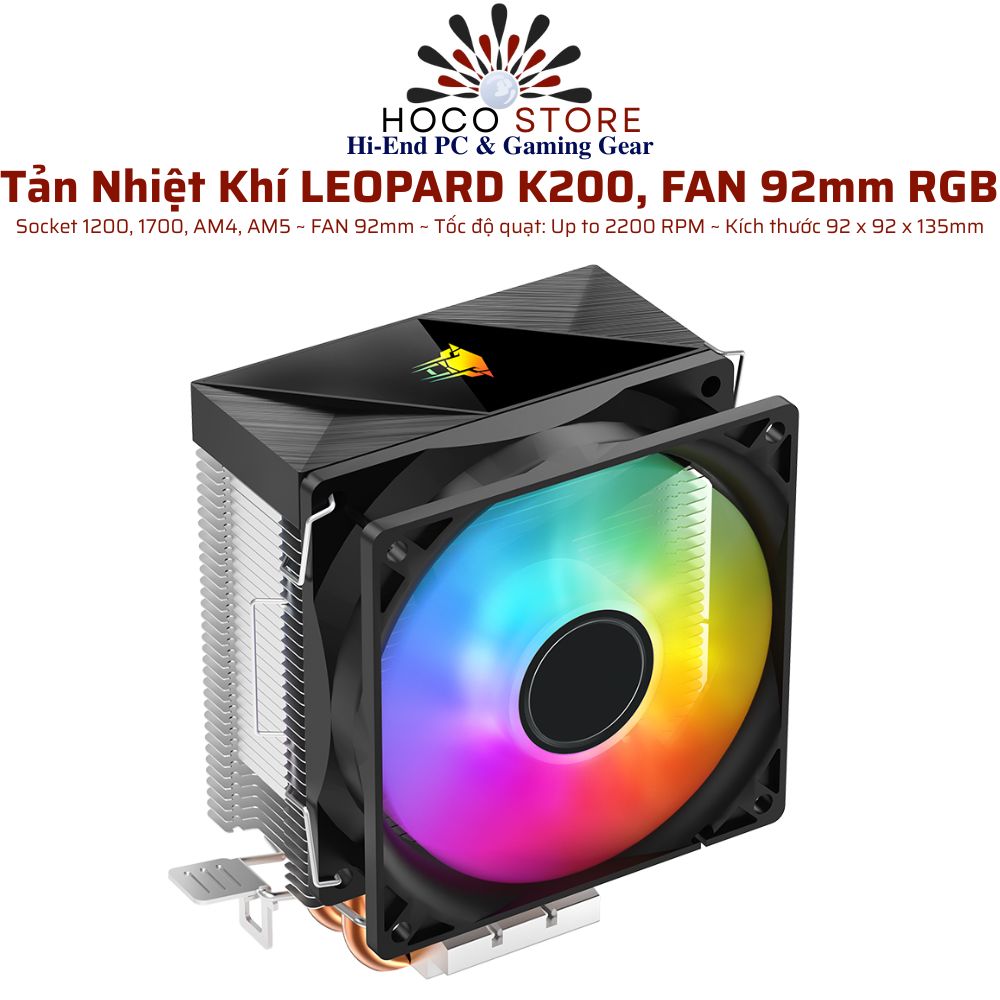 Tản Nhiệt Khí LEOPARD K200, FAN 92mm RGB ĐEN