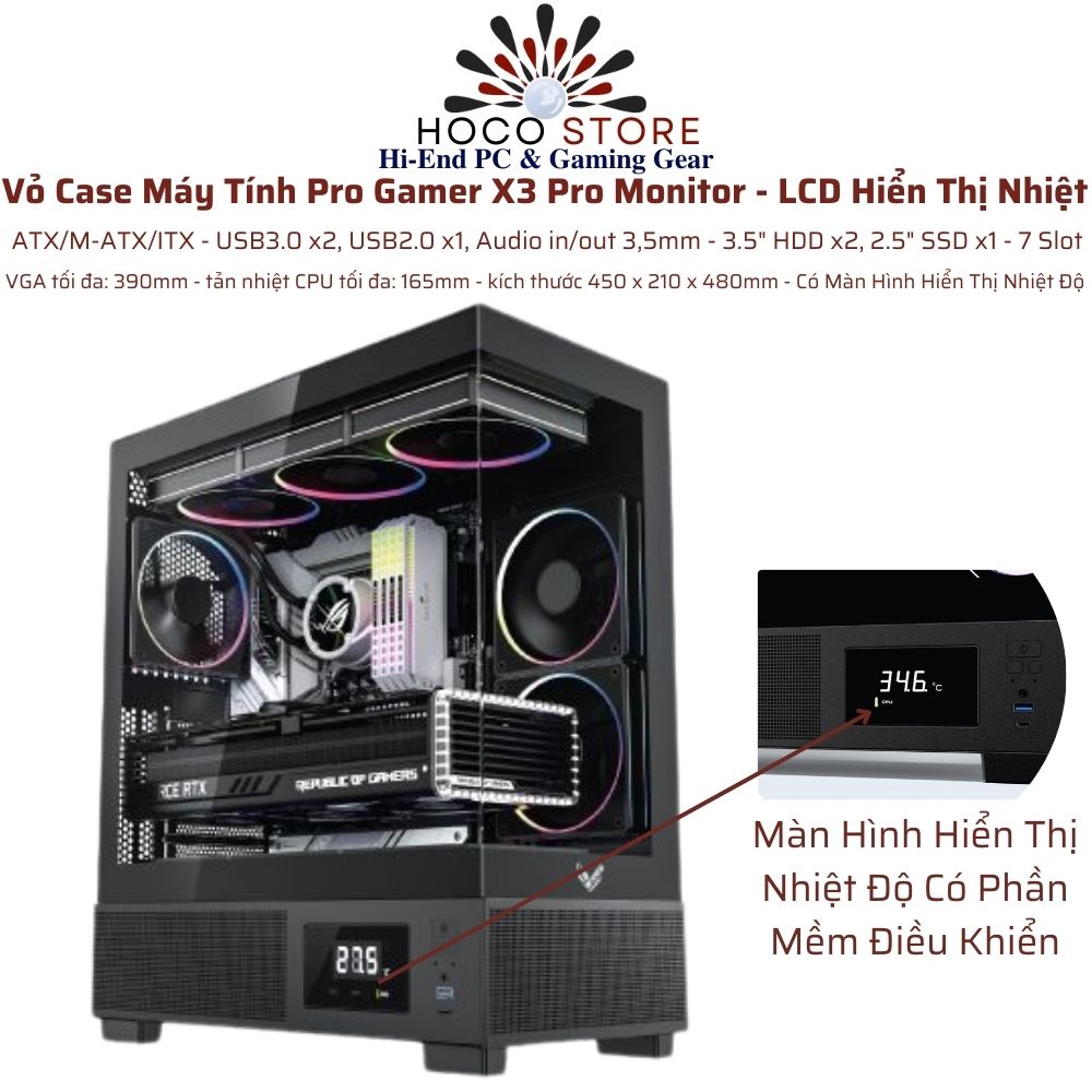 Vỏ Case Máy Tính Pro Gamer X3 Pro LCD Hiển Thị Nhiệt Độ