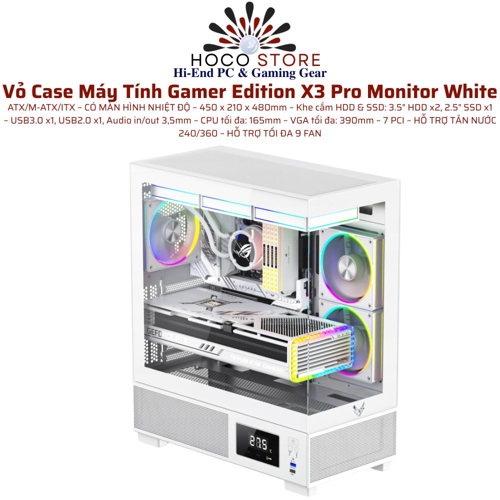 Vỏ Case Máy Tính Gamer X3 Pro White Hiển Thị Nhiệt Độ